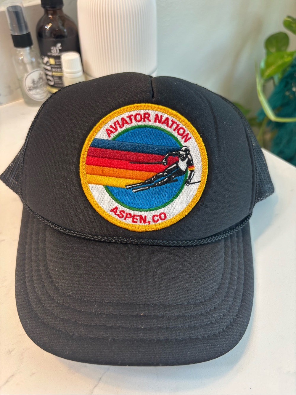 Aviator Nation Black Kids Trucker Hat with Colorful Ski Patch